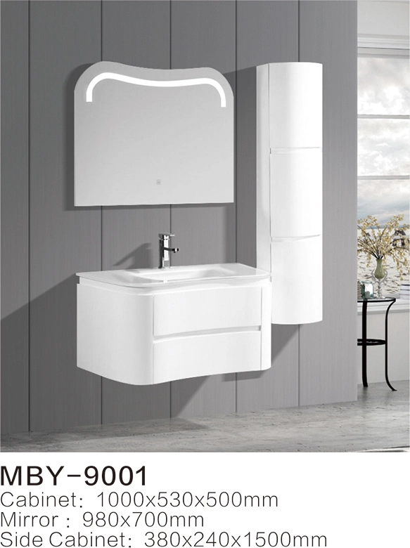 Best Selling Good Price Designed Wall Hung Mounted Bathroom Vanity PVC Bathroom Cabinet with LED Mirror and Side Cabinet